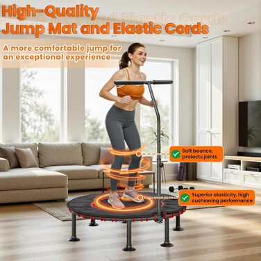 Трамплін для фітнесу LIFERUN для дому | Діаметр 102/122 см | Макс. вага 150 кг | З бортиком та ручками | Без монтажу | Для дітей та дорослих