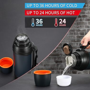 Термос 2.5л Edelstahl Thermoskanne синій - ізотермічна фляга для води, подвійні стінки, 2 чашки, 24 години гаряче/холодне