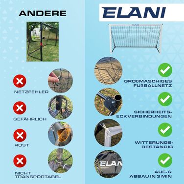 Дитячі футбольні ворота ELANI 240x150 см, великі, безпечні, стабільні, для саду, з чохлом та 8 кілочками, всепогодні, також для гандболу