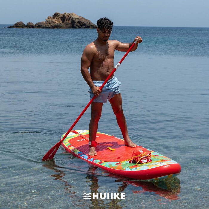 Надувний SUP-борд HUIIKE з аксесуарами: весло, фіни, насос. Стабільний та міцний SUP-борд для стабільного катання. Розмір 305 x 84 x 15 см, вантажопідйомність до 130 кг (Tiki - Full Pack)