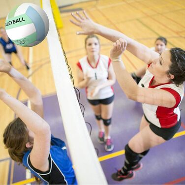 Волейбольний м'яч Bibykivn Official Size 5: водовідштовхуючий, з насосом, PVC-покриття, для пляжу, басейну та спорту (блакитно-зелений)