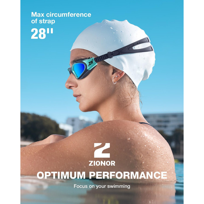 Окуляри для плавання ZIONOR G1 - поляризовані, унісекс, для дорослих та жінок, проти запотівання, 100% захист від УФ-променів, один розмір (G1 MAX, G1-MAX-polarisierte SchwarzGrün-Blau)
