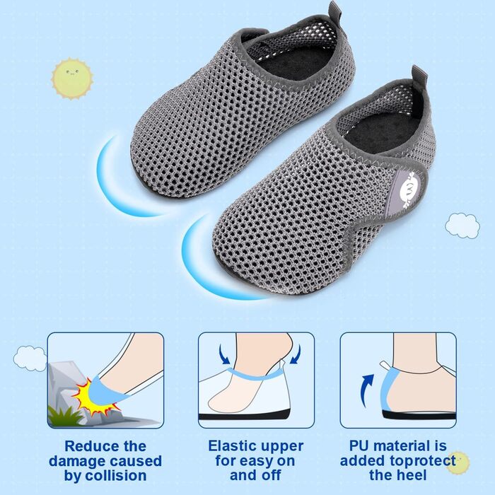 Дитячі шльопанці для плавання WateLves: антиковзні, для басейну та пляжу (28/29 EU, сірий)