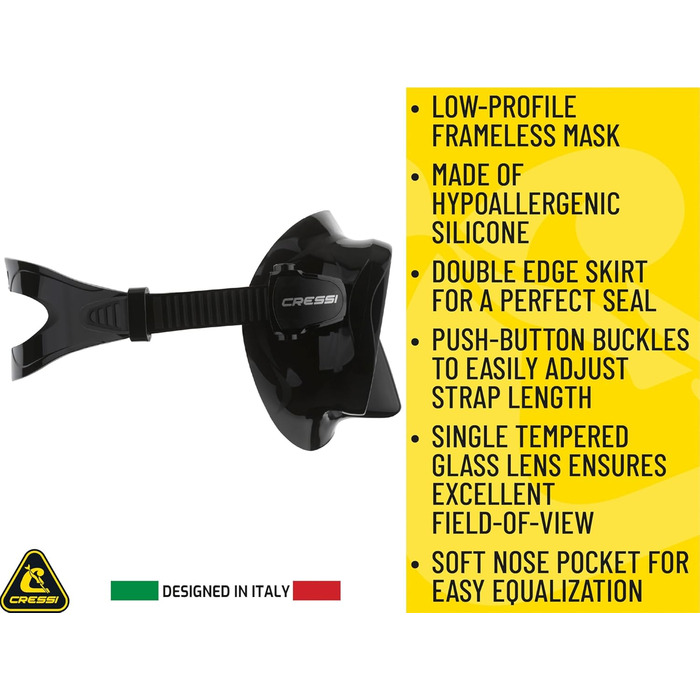 Маска для снорклінгу та дайвінгу Cressi F1, унісекс, без рамки, бірюзова