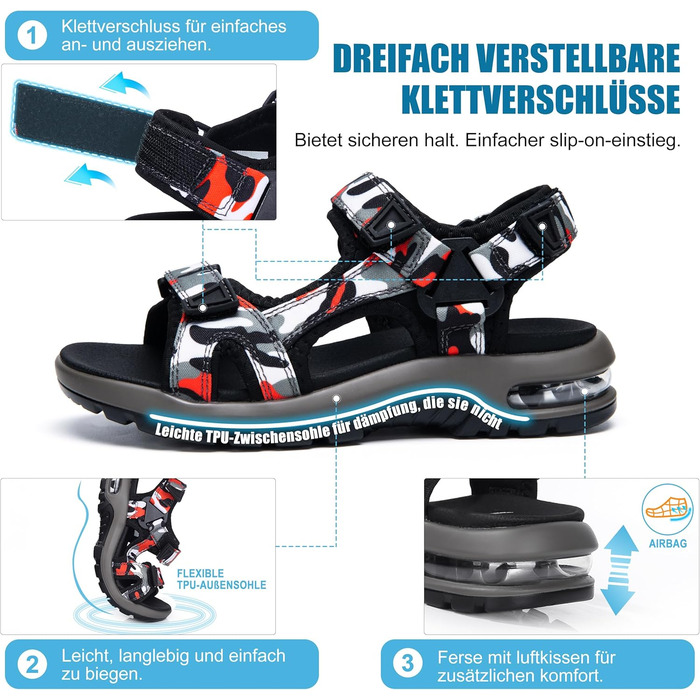 Дитячі сандалі Visionreast для хлопчиків, пляжні, спортивні, трекінгові, з повітряною подушкою, протиковзкі, літні, для активного відпочинку, хакі (28 EU)