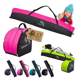 Набір дитячих лиж BambiniWelt 125 см: лижі, чохол для лиж та черевиків, рюкзак для лиж, чорний/рожевий
