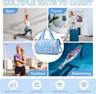 Спортивна сумка для дівчаток з єдинорогом, водонепроникна, з відділенням для взуття та мокрих речей, маленька сумочка для подорожей, фітнесу, школи, спорту (Блакитна)