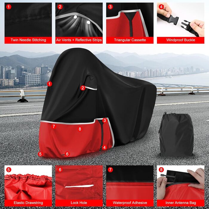 Водонепроникний чохол для мотоцикла Piaggio MP3 400/500 (з багажником) - чорний/червоний, 420D Oxford, зимовий, захисний