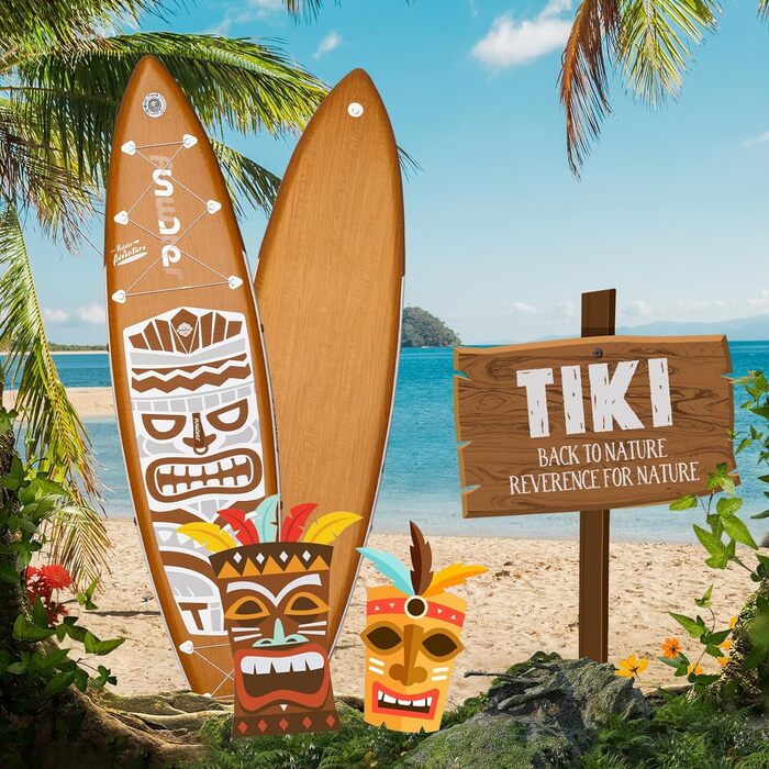 Надувна SUP-дошка FunWater Retro Tiki 11'6''x33'' з подвійною помпою, веслом, сидінням, ременем для перенесення, коричнево-біла, 3 роки гарантії, екстра довга та широка