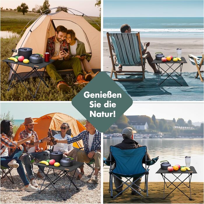 Стіл для кемпінгу VILLEY складний, розкладний, з алюмінію та Оксфордської тканини. Максимальне навантаження 25 кг, з сумкою. Легка установка, ідеально для кемпінгу, відпочинку на природі, риболовлі та вуличної кухні. Чорний.