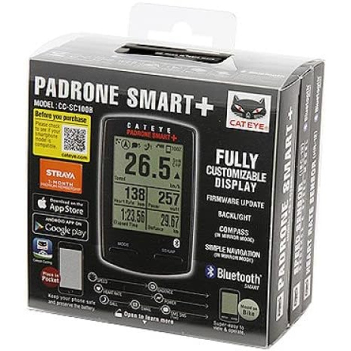 Велокомп’ютер Cateye Padrone Smart+ CC-SC100B, чорний, компактний