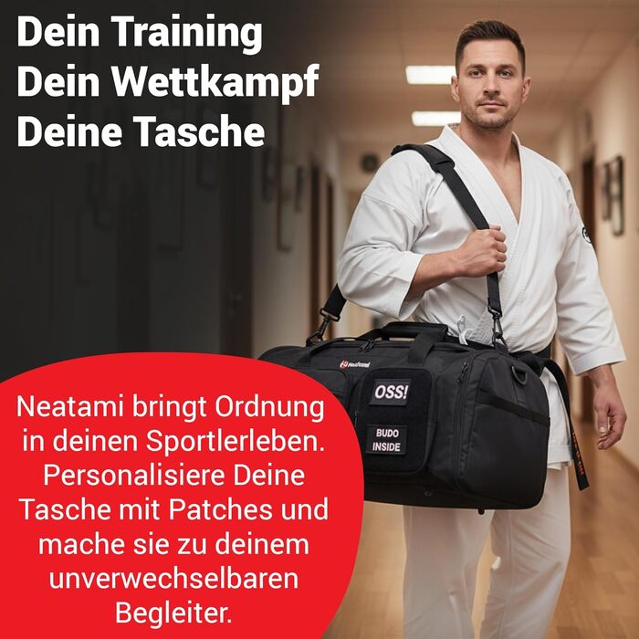 Спортивна сумка для бойових мистецтв 50L чорна для дзюдо, джиу-джитсу, карате з окремими відділеннями та відділенням для взуття