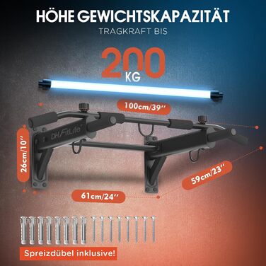 DH FitLife Klimmzugна турнік 4-в-1 для дому: турнік, бруси, петлі для боксу та тренажера | До 200 кг | 6 ручок | Стабільний та безпечний