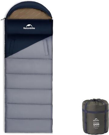 Спальний мішок Naturehike з капюшоном, ковдровий, для кемпінгу, легкий та зручний, ідеальний для відпочинку на природі та подорожей, зелений (7~11°C) (Темно-синій + Світло-синій/лівий (3,9~-1,3°C))