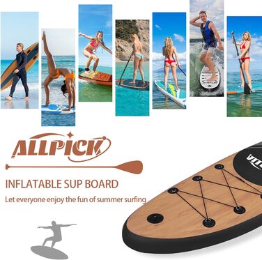 Надувна SUP-дошка ALLPICK Premium 320 см з аксесуарами, універсальним кріпленням для камери, деревне декор, для дітей і дорослих, для початківців і досвідчених, вантажопідйомність 150/180 кг