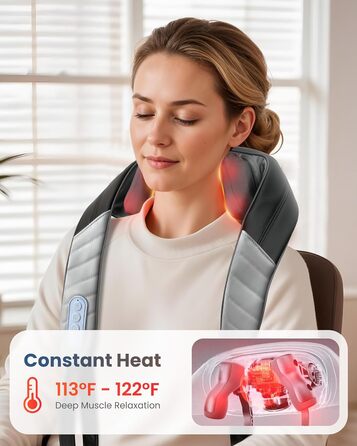 COMFIER 4D Шиацу масажер для шиї та плечей з підігрівом, бездротовий масажер для спини, шиї та плечей, для зняття болю в шиї, плечах і ногах, подарунок