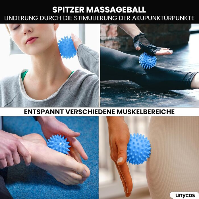 Набір для масажу фасцій Unycos: ролер, стрічка, м'яч, стік та фітнес-стрічки (120 кг)