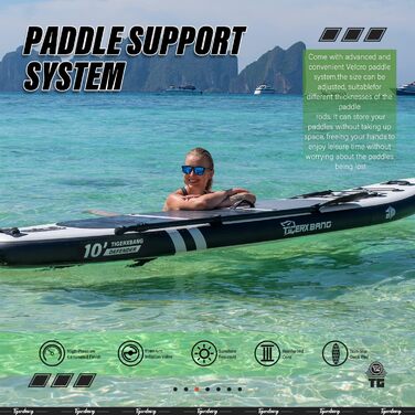 SUP дошка TIGERXBANG Defender-Pro надувна, 305 см, чорна - для стійкої плавучості та веслування