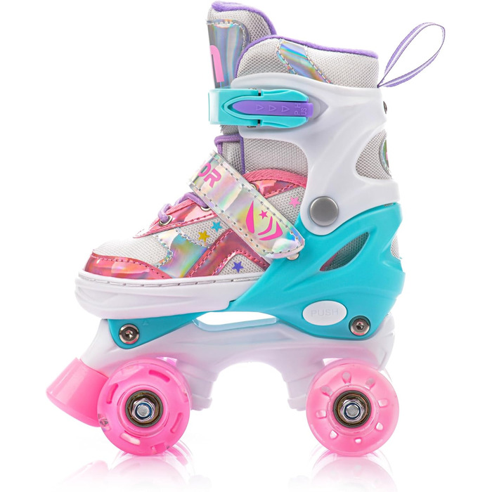 Дитячі ролики Kinder з LED підсвіткою та регульованим розміром – ретро ролики для підлітків – багатокольорові диско ролики Quad Skates - Roll ab! S 30-33 Lunar