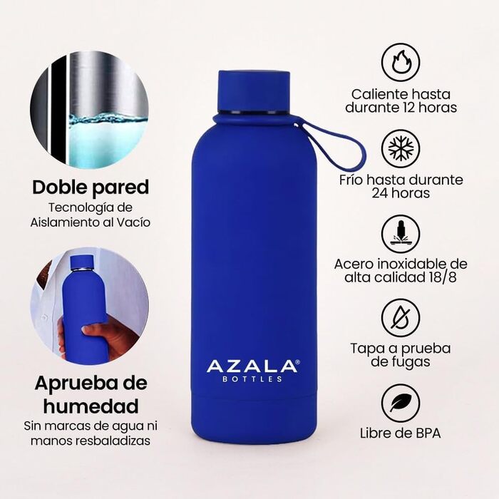 Термос Azala для води 2 л + 500 мл, спортивна пляшка, чорна та синя