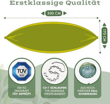 Гамак NATURBUMMLER® Outdoor з захистом для дерев [Tree Protec+] – 300x170 см, для 1-2 осіб – ультралегкий та вологостійкий – двошаровий гамак для кемпінгу, саду та відпочинку на природі (природний зелений колір)