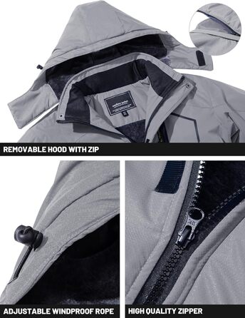 TACVASEN чоловіча зимова водонепроникна вітрозахисна куртка з флісовою підкладкою, теплий сноубордний/гірськолижний костюм з капюшоном, сірий XL