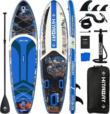 Надувний SUP Борд для дорослих з аксесуарами та тримачем для камери, 320x81x15 см, 10'6', 150 кг, блакитний