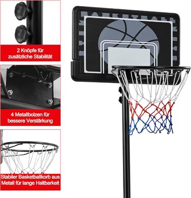 Баскетбольне кільце Yaheetech з регульованою висотою на стійці з колесами для вулиці та приміщення (76,5x56,5x249 см)