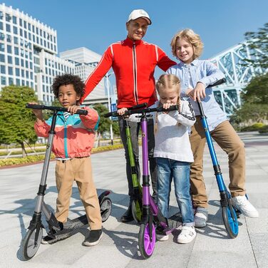 Скутер Lamborghini Tretroller Cityroller з великим колесом, складаний, регульована висота, для дорослих та дітей, з підставкою, передньою амортизацією та гальмом на задньому колесі, синій, до 100 кг