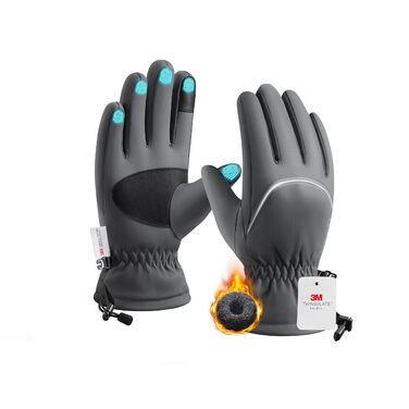 Рукавички зимові для чоловіків та жінок, велосипедні та гірськолижні, 3M Thinsulate, водонепроникні, теплі флісові з підтримкою сенсорного екрану, сірі, розмір L