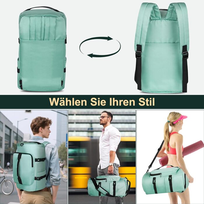 Спортивна сумка для чоловіків та жінок, 30L. Рюкзак з відділенням для взуття та мокрих речей. Ідеально для плавання, спорту, йоги, футболу (зелена, 30L)