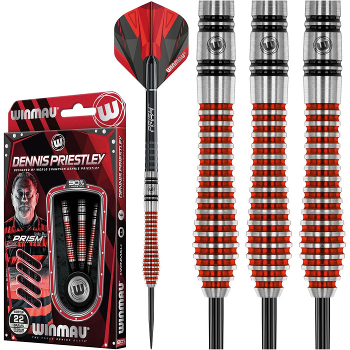 Дартс-набір WINMAU Dennis Priestley 26 г професійний, вольфрамовий, з оперенням і стержнями