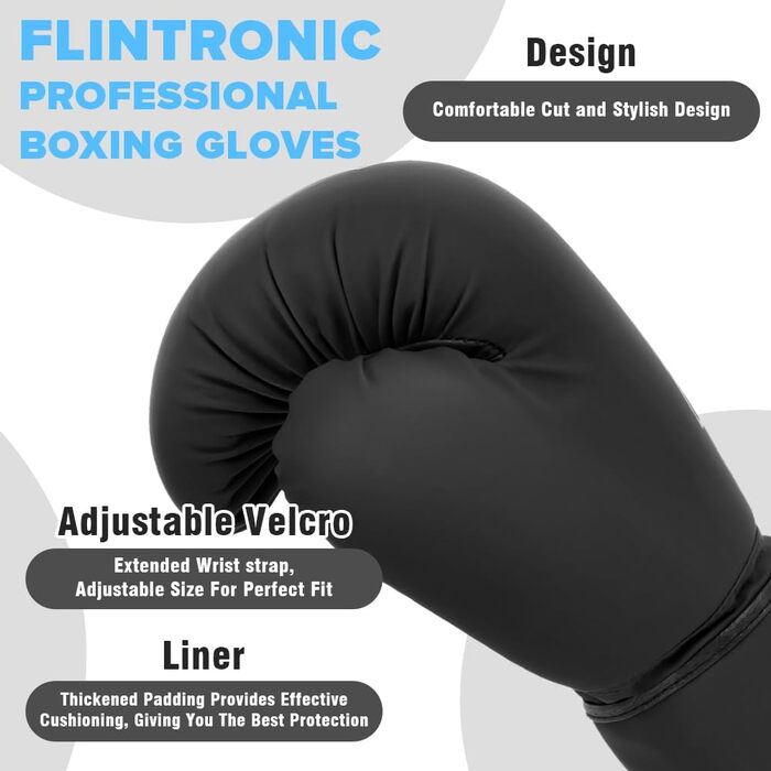 Боксерські рукавички Flintronic для боксу, кікбоксингу, тайського боксу (Муай Тай), MMA та спарингу (жіночі та чоловічі)