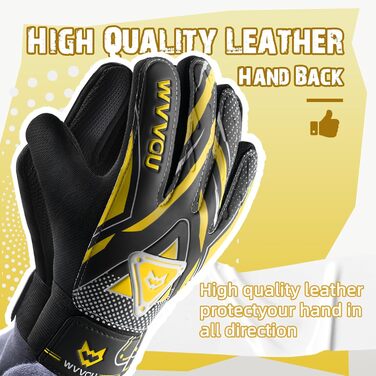 Воротарські рукавички WVVOU для дітей та підлітків, футбольні, з подвійним захистом, зручні, з супер зчепленням (жовті, розмір 9)
