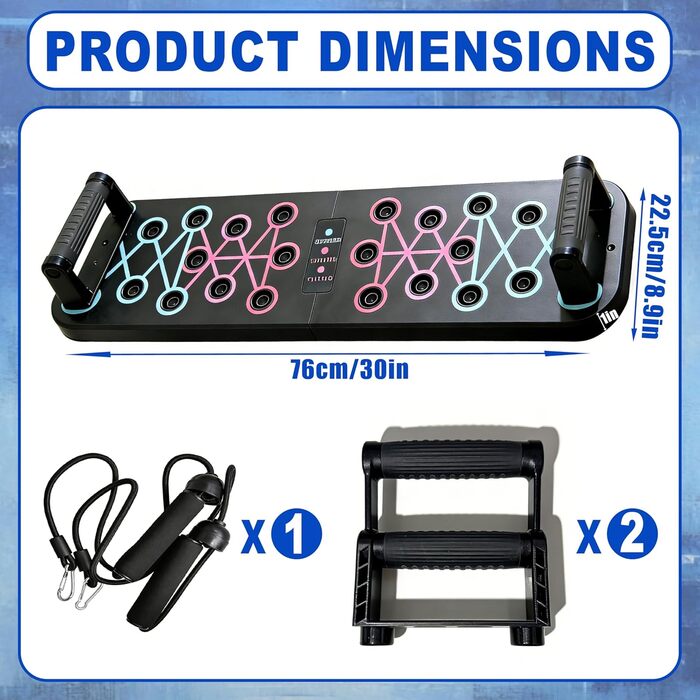 Преміум набір для віджимань 12-в-1 Push Up Board: інноваційна складана дошка для віджимань з регульованими ручками та 2 еластичними стрічками для тренувань вдома та нарощування м'язів