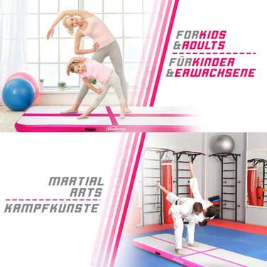Physionics® Air Matte Track - Розвиваюча тренувальна гімнастична матка надувна, з електричним насосом, 3/4/5/6/7/8 м, рожева (300x100x10 см)