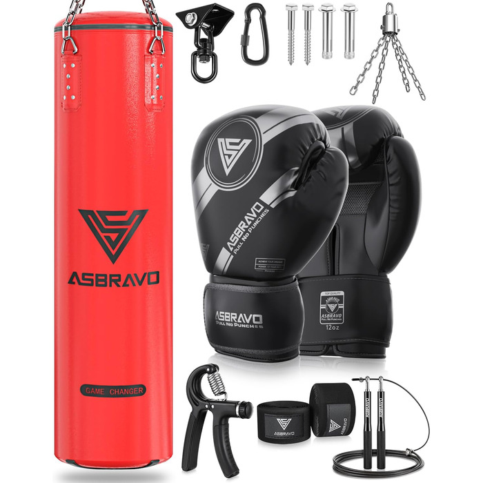 Боксерський мішок ASBRAVO 4 фути з PU для дорослих, комплект з 12OZ рукавицями для MMA, Муай Тай, кікбоксингу, тренувань вдома, бойових мистецтв (без наповнювача)