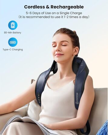 Масажер для шиї та плечей Comfier 2026 з графеновим підігрівом, 4D Shiatsu, бездротовий, для глибокого масажу шиї, плечей та спини, подарунок для жінок та чоловіків, темно-синій