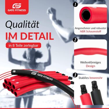 Хула-хуп обруч GATE FITNESS для дорослих та дітей | 1.2-2 кг | 6-8 сегментів | Фітнес-обруч з піни (червоно-чорний)