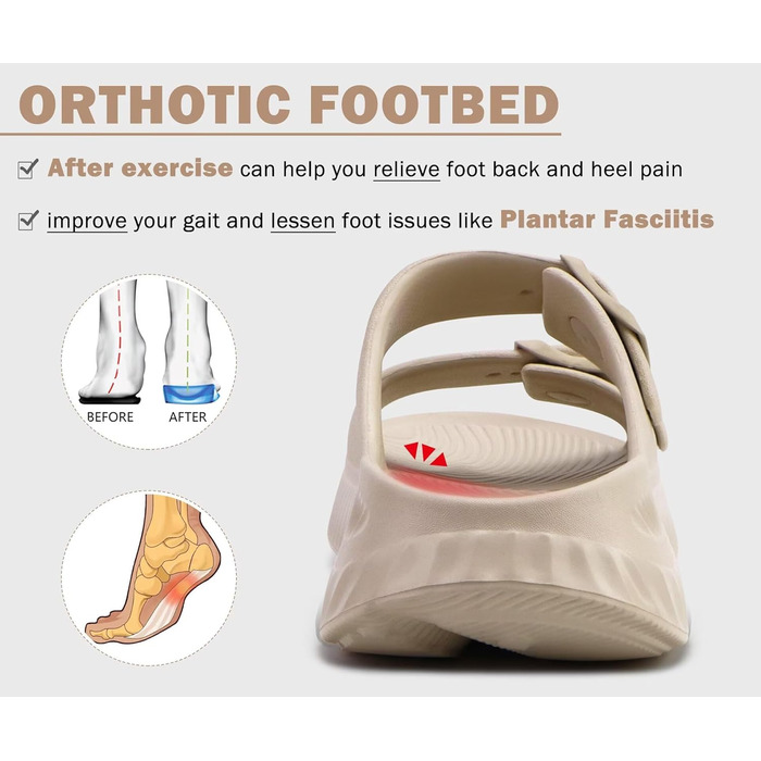 Жіночі сандалії KuaiLu для відновлення, спортивні слайдери з підтримкою склепіння стопи, ортопедичні, для фасціїту п'яткової кістки, товсті літні сандалії (бежеві, 38 EU)