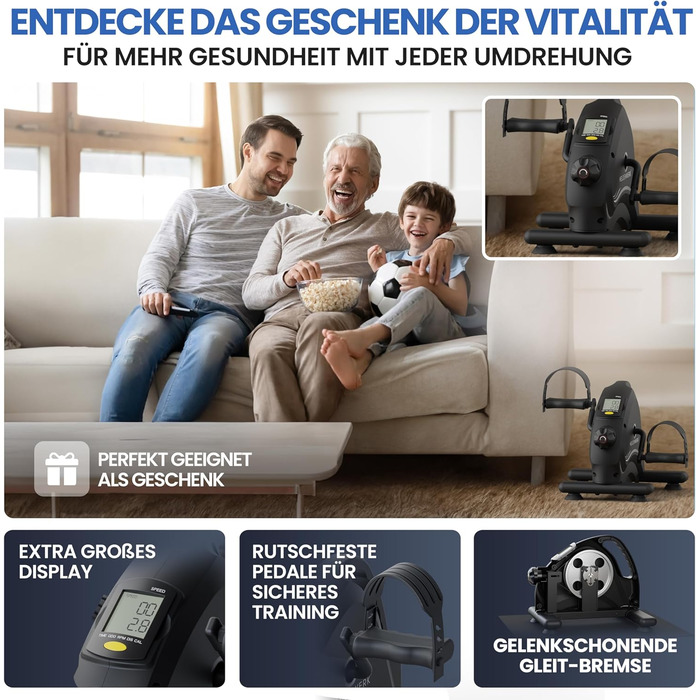 Тренажер для ніг та рук HELDENWERK Pedaltrainer Basic Set — домашній велотренажер для літніх людей та реабілітації, сертифікований TÜV/GS, з ременями та килимком