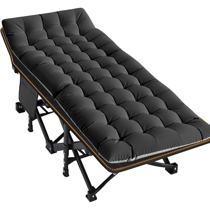 Розкладне кемпінгове ліжко MOPHOTO для дорослих з матом, 198 x 81,5 x 46 см, чорне