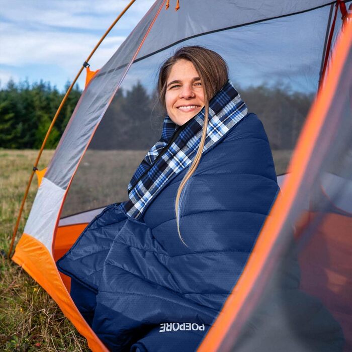 Сплячий мішок XXL для дорослих, 3-4 сезони, фланель, для кемпінгу та зимового відпочинку, 230x90 см, з сумкою, вологостійкий та теплий, блакитний