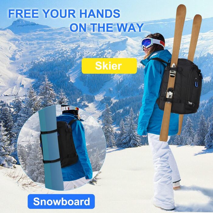 Чохол для лижних черевиків, 50 л, рюкзак-дорожник для лиж, 1680D Nylon, водонепроникний, для лиж, шолома, маски, рукавичок, одягу та лижного спорядження, аксесуари для чоловіків, жінок та підлітків