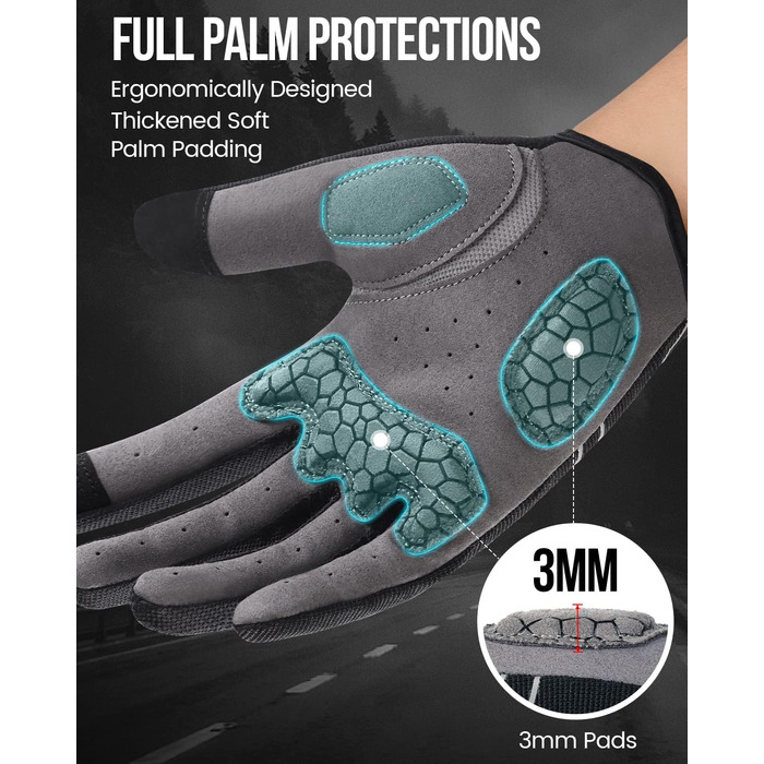 Велосипедні рукавички Tanluhu для гірського велосипеда, шосе, MTB. Чорні, повний палець, антиковзаючі, з поглинанням ударів, сенсорний екран