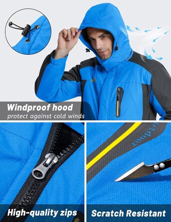 TACVASEN чоловіча тепла зимова куртка з капюшоном, водонепроникна, функціональна, блакитна