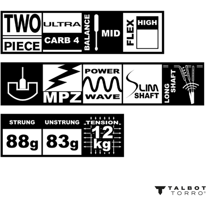 Бадмінтонна ракетка Talbot Torro Isoforce 5051 Tato Dura Ultra Carbon4 для максимальної точності удару, Mega Power Zone