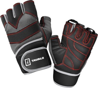 Рукавички для фітнесу та тренувань чоловічі Fitnesshandschuhe M (16-19 см) сіро-чорні з червоною строчкою - для силових тренувань, бодібілдингу, кросфіту, без AZO та фталатів