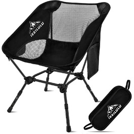 Складний туристичний стілець IEEILULU, 130 кг, чорний. Легкий стілець для кемпінгу, пікніка, риболовлі, відпочинку на природі та подорожей.