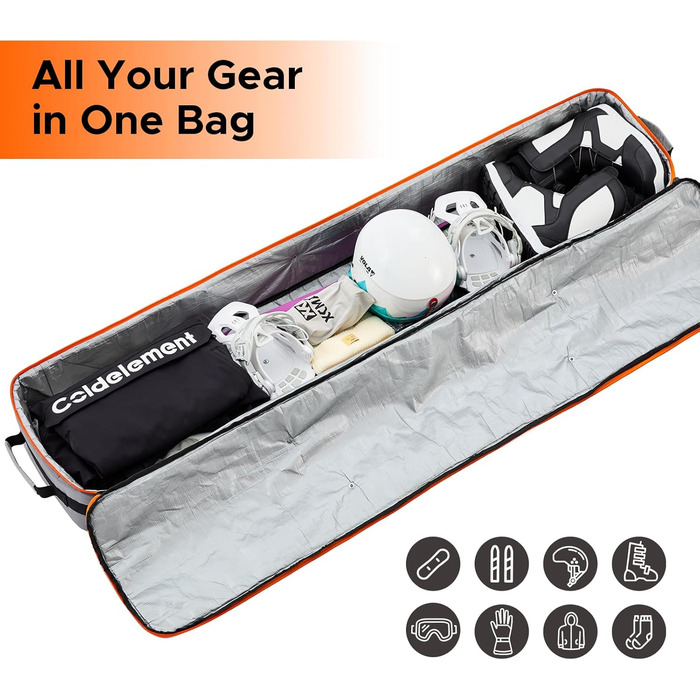 Чохол для сноуборду XCMAN для подорожей літаком – повністю м'який, водонепроникний, для сноуборду та черевиків (сірий, 158 см)